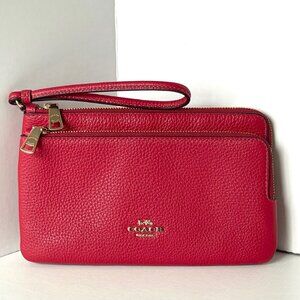 Coach Double Zip Phone Wallet Cherry Print Signature Canvas Wristlet CZ763